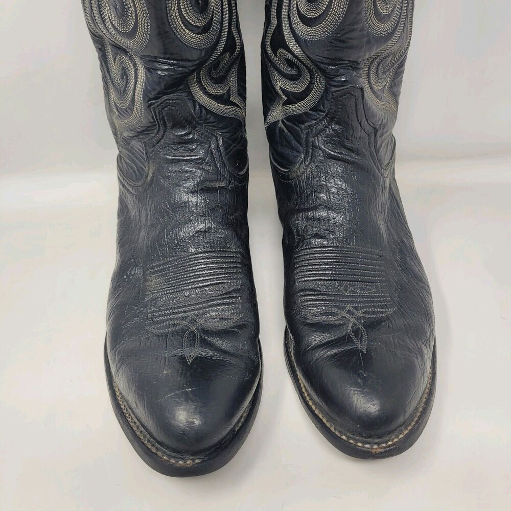 Tony Lama Boots Mens 8.5D Black Leather Western Cowboy Rodeo Embroidered 8410 - Picture 4 of 11